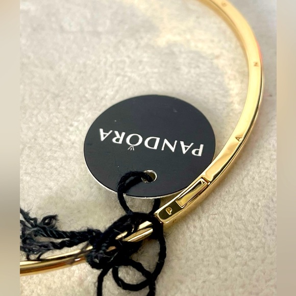 ❌SOLD❌New Pandora Signature 14k Solid Gold I-D Bangle Bracelet 552227C00 Size 2 - Picture 8 of 9